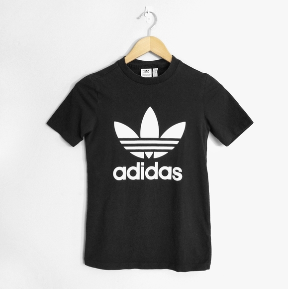 adidas Tops - ADIDAS Black White Fitted Trefoil Logo T-Shirt